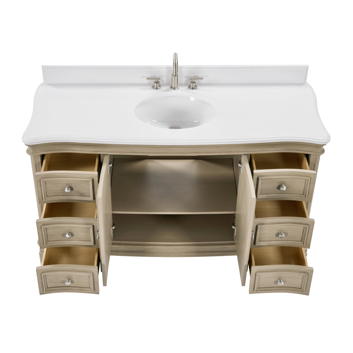 60 Inch Traditional Light Beige Oak Wood Sesto Bathroom Vanity, Single Sink, White Quartz Top, Fully Assembled