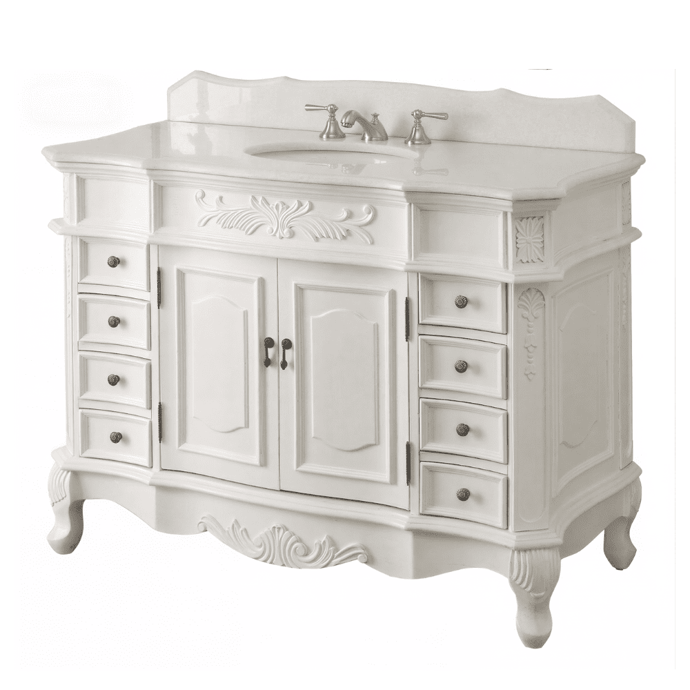 Morton 42" Antique Style Single Sink Bathroom Vanity | White Quartz Top
