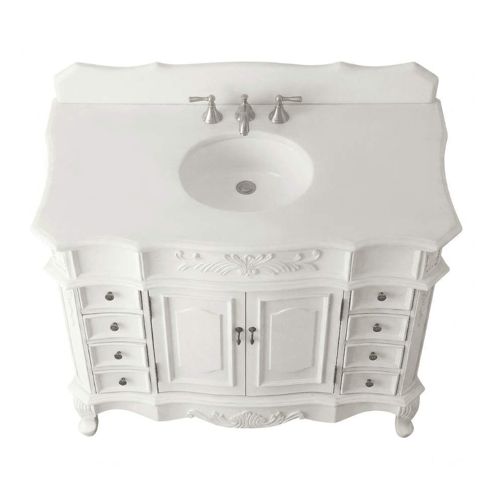 Morton 42" Antique Style Single Sink Bathroom Vanity | White Quartz Top