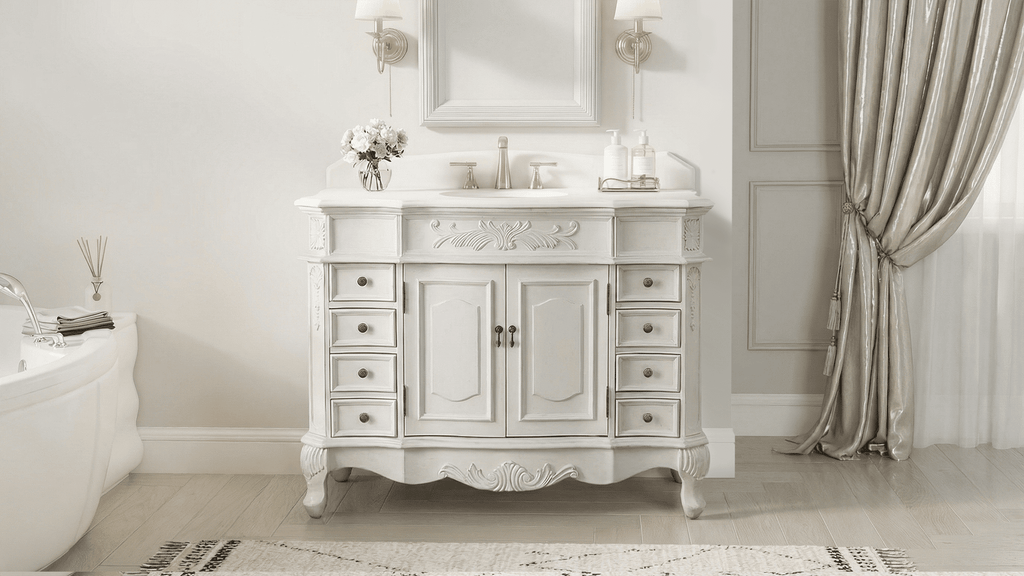 Morton 42" Antique Style Single Sink Bathroom Vanity | White Quartz Top