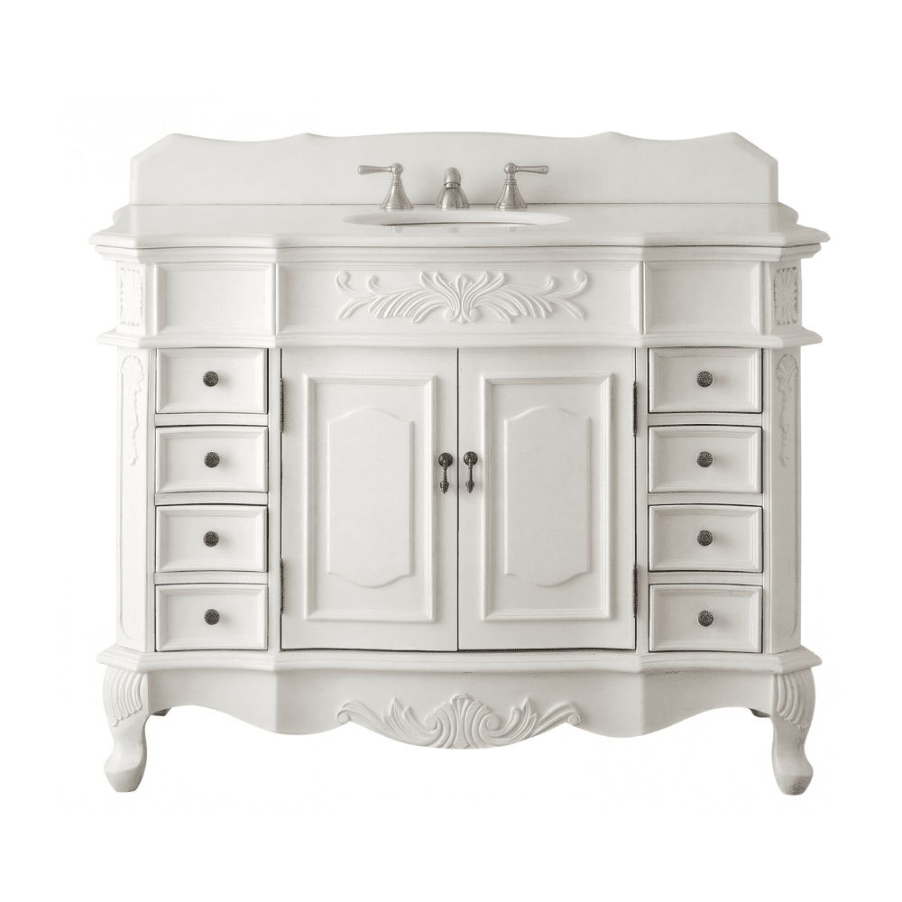 Morton 48" Antique Style Single Sink Bathroom Vanity | White Quartz Top
