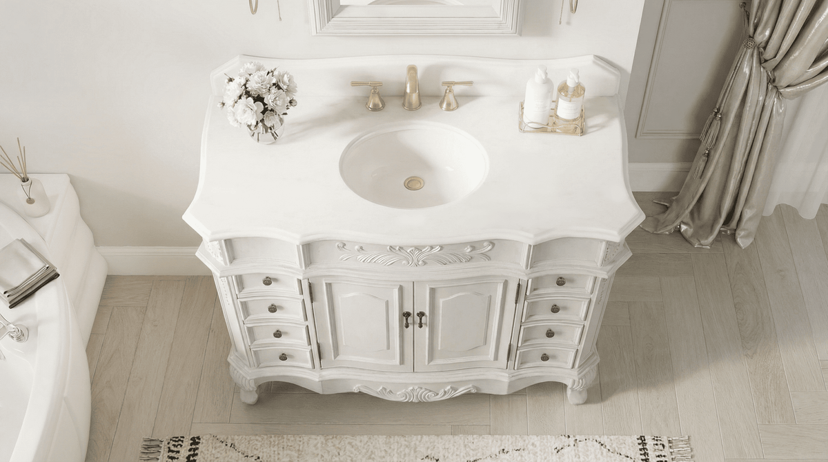 Morton 48" Antique Style Single Sink Bathroom Vanity | White Quartz Top
