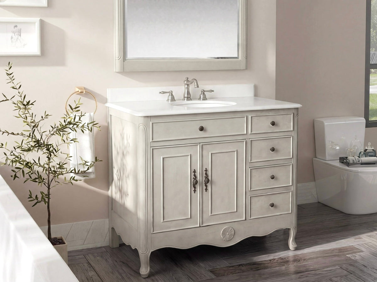 38 Inch Cottage Freestanding Distressed Gray Daleville Bathroom Vanity, Single Sink, Fully Assembled