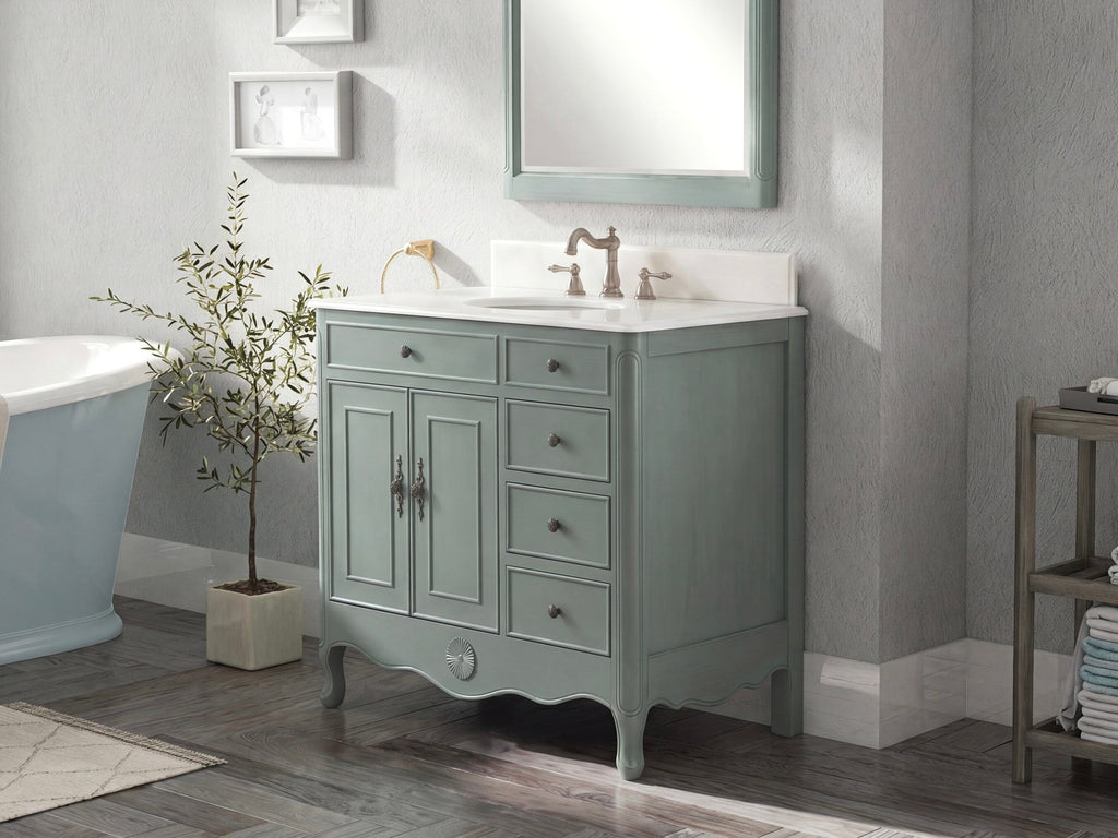 38 Inch Cottage Freestanding Distressed Vintage Blue Daleville Bathroom Vanity, Single Sink, Fully Assembled
